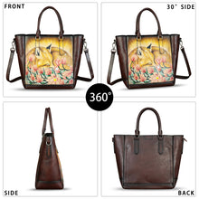 Load image into Gallery viewer, Genuine Leather Handbag for Women Hand Painted Leather Top Handle Satchel Handmade Crossbody Purse Tote Bag