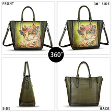 Load image into Gallery viewer, Genuine Leather Handbag for Women Hand Painted Leather Top Handle Satchel Handmade Crossbody Purse Tote Bag