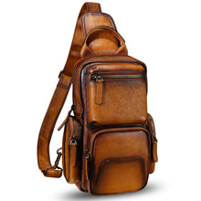 Load image into Gallery viewer, Genuine Leather Sling Bag Crossbody Casual Hiking Daypack Vintage Handmade Chest Bag Shoulder Backpack Motorcycle Pack