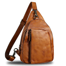 Load image into Gallery viewer, Genuine Leather Sling Bag for Men and Women Vintage Real Leather Sling Backpack Shoulder Crossbody Bag Chest Bag