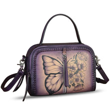 Load image into Gallery viewer, Genuine Leather Satchel for Women Hand Painted Leather Top Handle Handbag Handmade Crossbody Satchel Purse Tote Bag