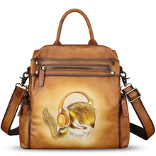 Load image into Gallery viewer, Genuine Leather Backpack for Women Hand Painted Knapsack Purse Handmade Rucksack Casual College Bag Convertible Daypack