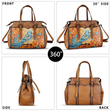 Load image into Gallery viewer, Genuine Leather Satchel for Women Hand Painted Pattern Handbag Top Handle Bags Handmade Crossbody Purse Work Tote