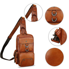 Load image into Gallery viewer, Genuine Leather Sling Bag for Men and Women Crossbody Backpack Handmade Chest Bag Hiking Daypack Purse Pouch