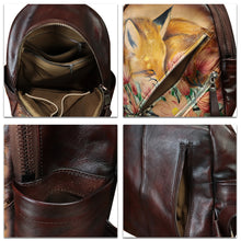 Load image into Gallery viewer, Genuine Leather Backpack for Women Hand Painted Knapsack Purse Handmade Rucksack Casual Daypack