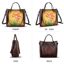 Load image into Gallery viewer, Genuine Leather Handbag Satchel for Women Hand Painted Shoulder Bag Handmade Work Tote Casual Crossbody Purse