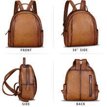 Load image into Gallery viewer, IVTG Genuine Leather Backpack for Women Knapsack Vintage Fashion Bookbag Handmade Casual Satchel Daypacks Purse