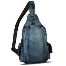 Load image into Gallery viewer, Genuine Leather Silng Bag for Men and Women Vintage Leather Sling Backpack Chest Purse Crossbody Bag