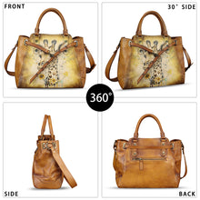 Load image into Gallery viewer, Genuine Leather Handbag Satchel for Women Hand Painted Handmade Crossbody Work Tote Bag Casual Shoulder Purses