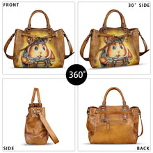 Load image into Gallery viewer, Genuine Leather Handbag Satchel for Women Hand Painted Handmade Crossbody Work Tote Bag Casual Shoulder Purses