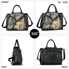 Load image into Gallery viewer, Genuine Leather Handbag Satchel for Women Hand Painted Handmade Crossbody Work Tote Bag Casual Shoulder Purses