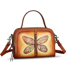 Load image into Gallery viewer, Genuine Leather Satchel for Women Hand Painted Leather Top Handle Handbag Handmade Crossbody Satchel Purse Tote Bag