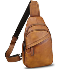 Load image into Gallery viewer, Genuine Leather Silng Bag for Men and Women Vintage Leather Sling Backpack Fashion Shoulder Crossbody Bag Chest Purse