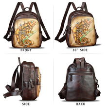 Load image into Gallery viewer, Genuine Leather Backpack for Women Hand Painted Rivet Knapsack Purse Handmade Rucksack Casual Daypack