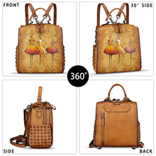 Load image into Gallery viewer, Genuine Leather Satchel for Women Hand Painted Purse Crossbody Handbag Top Handle Bags Handmade Convertible Backpack