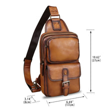 Load image into Gallery viewer, Genuine Leather Sling Bag Crossbody Motorcycle Bag Handmade Hiking Chest Daypack Retro Shoulder Backpack