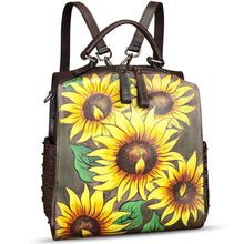 Load image into Gallery viewer, Genuine Leather Satchel for Women Hand Painted Purse Crossbody Handbag Top Handle Bags Handmade Convertible Backpack