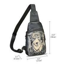 Load image into Gallery viewer, Genuine Leather Sling Bag Hand Painted Crossbody Backpack Retro Handmade Chest Shoulder Daypack Fanny Pack Purse