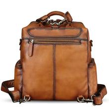 Load image into Gallery viewer, Genuine Leather Backpack for Women Hand Painted Knapsack Purse Handmade Rucksack Casual College Bag Convertible Daypack