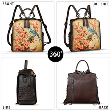Load image into Gallery viewer, Genuine Leather Satchel for Women Hand Painted Purse Crossbody Handbag Top Handle Bags Handmade Convertible Backpack