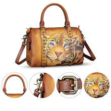 Load image into Gallery viewer, Genuine Leather Satchel for Women Hand Painted Leather Handbag Top Handle Bags Handmade Purse Crossbody Tote Bag