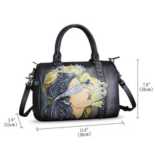 Load image into Gallery viewer, Genuine Leather Satchel for Women Hand Painted Leather Handbag Top Handle Bags Handmade Purse Crossbody Tote Bag