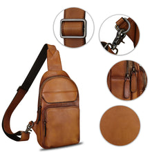 Load image into Gallery viewer, Genuine Leather Sling Bag Crossbody Motorcycle Bag Handmade Chest Bag Hiking Daypack Retro Shoulder Backpacks