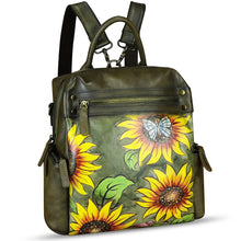 Load image into Gallery viewer, Genuine Leather Backpack for Women Hand Painted Knapsack Purse Handmade Rucksack Casual College Bag Convertible Daypack