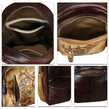 Load image into Gallery viewer, Genuine Leather Backpack for Women Hand Painted Rivet Knapsack Purse Handmade Rucksack Casual Daypack