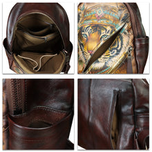Load image into Gallery viewer, Genuine Leather Backpack for Women Hand Painted Knapsack Purse Handmade Rucksack Casual Daypack