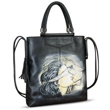 Load image into Gallery viewer, Genuine Leather Handbag for Women Hand Painted Leather Top Handle Bag Handmade Crossbody Purse Work Tote Bag