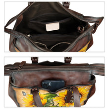 Load image into Gallery viewer, Genuine Leather Satchel for Women Hand Painted Pattern Handbag Top Handle Bags Handmade Crossbody Purse Work Tote