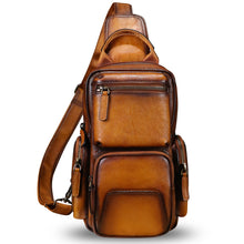 Load image into Gallery viewer, Genuine Leather Sling Bag Crossbody Casual Hiking Daypack Vintage Handmade Chest Bag Shoulder Backpack Motorcycle Pack
