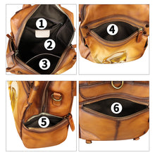 Load image into Gallery viewer, Genuine Leather Backpack for Women Hand Painted Knapsack Purse Handmade Rucksack Casual College Bag Convertible Daypack
