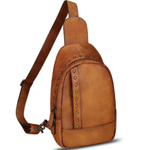 Load image into Gallery viewer, Genuine Leather Sling Bag for Women Sling Backpack Chest Shoulder Hiking Daypack Vintage Handmade Casual Crossbody Purse