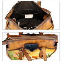 Load image into Gallery viewer, Genuine Leather Satchel for Women Hand Painted Pattern Handbag Top Handle Bags Handmade Crossbody Purse Work Tote