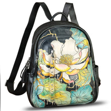 Load image into Gallery viewer, Genuine Leather Backpack for Women Hand Painted Rivet Knapsack Purse Handmade Rucksack Casual Daypack