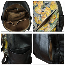 Load image into Gallery viewer, Genuine Leather Backpack for Women Hand Painted Knapsack Purse Handmade Rucksack Casual Daypack