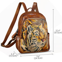 Load image into Gallery viewer, Genuine Leather Backpack for Women Hand Painted Rivet Knapsack Purse Handmade Rucksack Casual Daypack