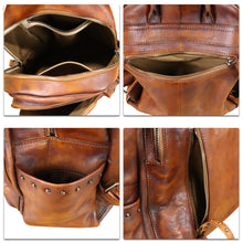 Load image into Gallery viewer, Genuine Leather Backpack Purse for Women Vintage Casual Daypack College Bag Handmade Cowhide Western Rivets Rucksack