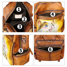 Load image into Gallery viewer, Genuine Leather Backpack for Women Hand Painted Knapsack Purse Handmade Rucksack Casual College Bag Convertible Daypack