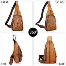 Load image into Gallery viewer, Genuine Leather Sling Bag Embossed Crocodile Pattern Leather Crossbody Sling Backpack Handmade Chest Purse Daypac