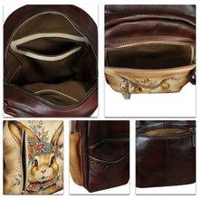 Load image into Gallery viewer, Genuine Leather Backpack for Women Hand Painted Rivet Knapsack Purse Handmade Rucksack Casual Daypack
