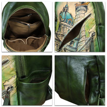 Load image into Gallery viewer, Genuine Leather Backpack for Women Hand Painted Knapsack Purse Handmade Rucksack Casual Daypack