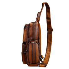 Load image into Gallery viewer, Genuine Leather Sling Bag Crossbody Casual Hiking Daypack Vintage Handmade Chest Bag Shoulder Backpack Motorcycle Pack
