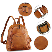 Load image into Gallery viewer, IVTG Genuine Leather Backpack for Women Vintage Handmade Satchel Vintage Knapsack Retro Leather Rucksack Daypack
