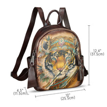 Load image into Gallery viewer, Genuine Leather Backpack for Women Hand Painted Knapsack Purse Handmade Rucksack Casual Daypack