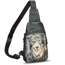 Load image into Gallery viewer, Genuine Leather Sling Bag Hand Painted Crossbody Backpack Retro Handmade Chest Shoulder Daypack Fanny Pack Purse