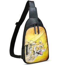 Load image into Gallery viewer, Genuine Leather Sling Bag Hand Painted Crossbody Backpack Retro Handmade Chest Shoulder Daypack Fanny Pack Purse