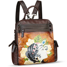 Load image into Gallery viewer, Genuine Leather Backpack for Women Hand Painted Knapsack Purse Handmade Rucksack Casual College Bag Convertible Daypack